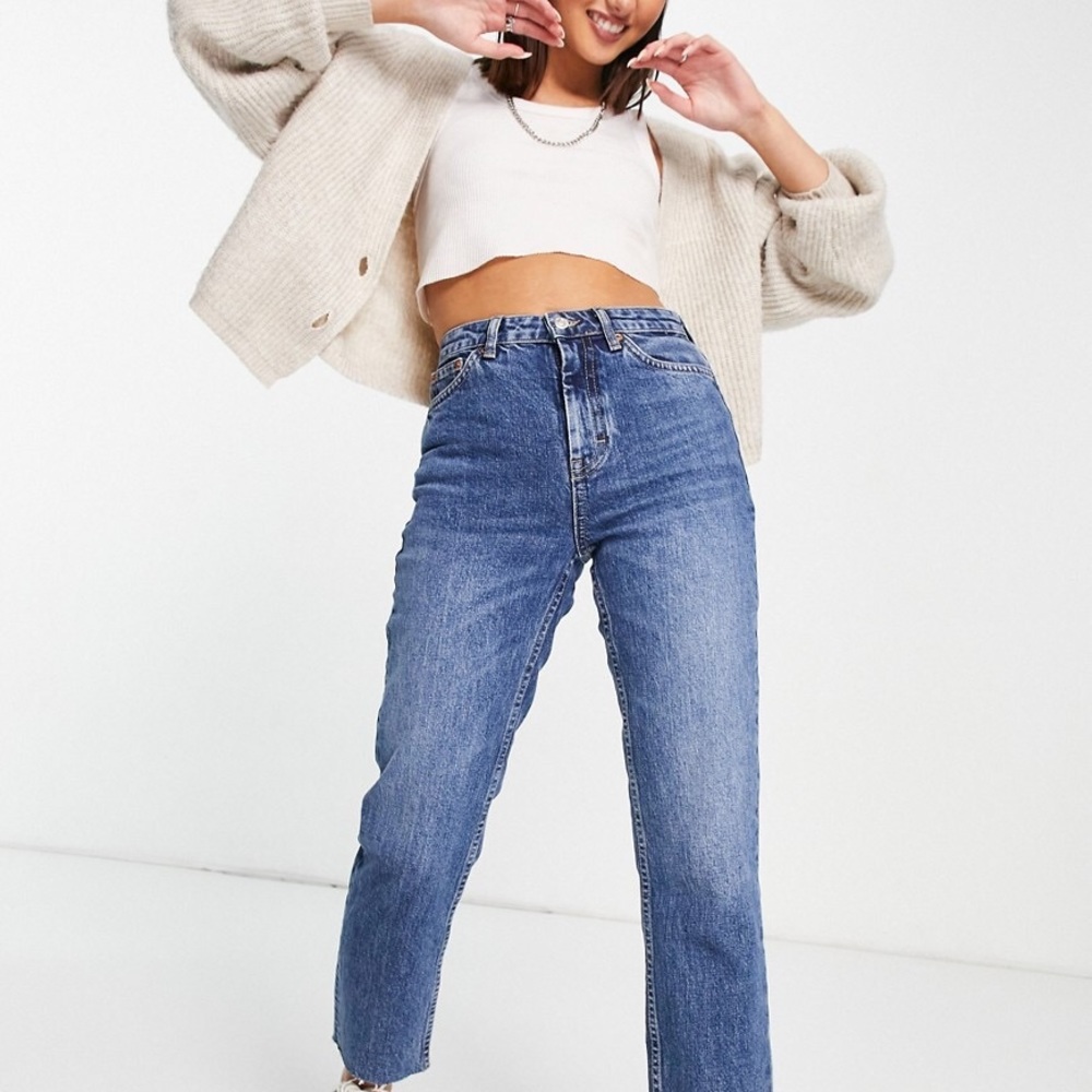 Topshop Raw Hem Straight Leg Jeans